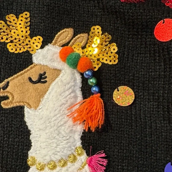 Holiday Time Llama Sweater - Black, Green, Red, White - Picture 6 of 8